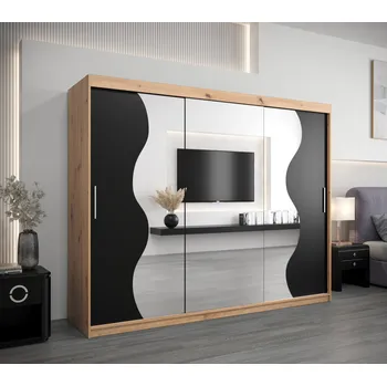 Šatní skříň Šatní skříň ROZALIE - šířka 250 cm, dub artisan / černá