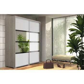 Šatní skříň Prostorná šatní skříň se zrcadlem 175/215 CELESTINO 2 - dub sonoma / bílá