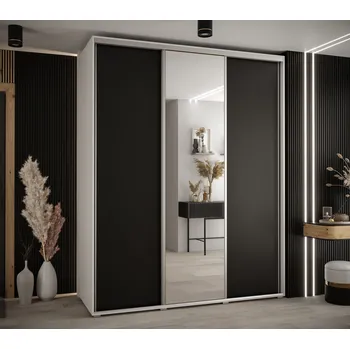 Šatní skříň Šatní skříň YVONA 3 - 190/60 cm, bílá / černá / stříbrná