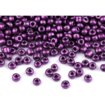 Dětské navlékací korálky Rokajl 8/0 - 3 mm metalický, neprůhledný, střední, QK27 fialová sv.