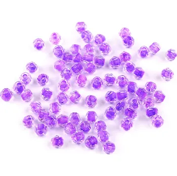 Dětské navlékací korálky Skleněné korálky broušené Ø4 mm transparentní s průtahem, střední, 6 fialová lila