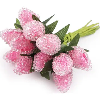 umělá květina Umělé jahody v ledu, na drátku, střední, 2 růžová