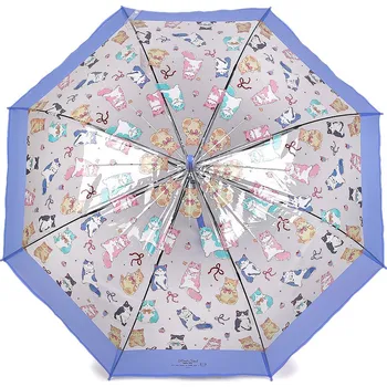 Dámský / dívčí průhledný vystřelovací deštník kočky, střední, 3 levandulová