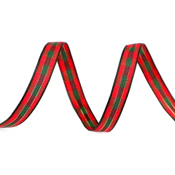 Stuha Károvaná stuha šíře 10 mm, střední, 5 zelená jedle lurex