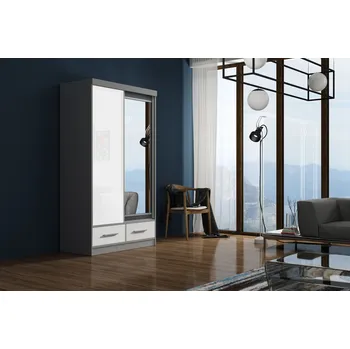 Šatní skříň Kombinovaná šatní skříň 120/62 TUNDE - šedá / bílý lesk