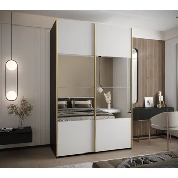 Šatní skříň Dvoudveřová skříň SAMARA 4 - 150 cm, černá / bílá / zlatá