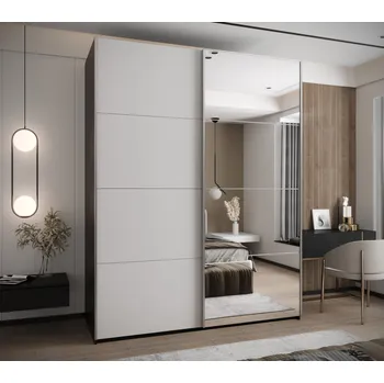 Šatní skříň Dvoudveřová skříň SAMARA 3 - 200 cm, černá / bílá / stříbrná