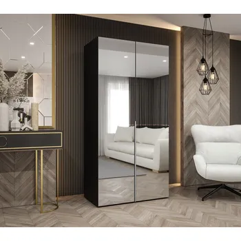 Šatní skříň Zrcadlová šatní skříň 100 cm BUGRA - černá / stříbrná