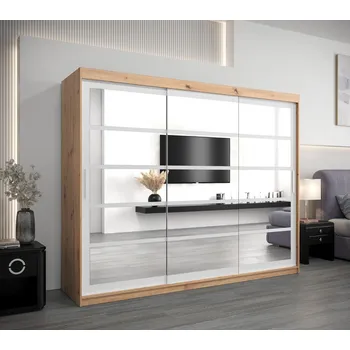 Šatní skříň Skříň s posuvnými dveřmi LEONA - šířka 250 cm, dub artisan / bílá
