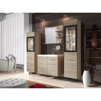 Koupelnový nábytek Koupelnová stěna s umyvadlem a bílým LED osvětlením YUKO 1 - dub san remo + sifon ZDARMA