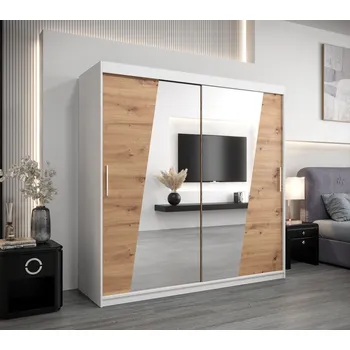 Šatní skříň Šatní skříň ESTER - šířka 200 cm, bílá / dub artisan