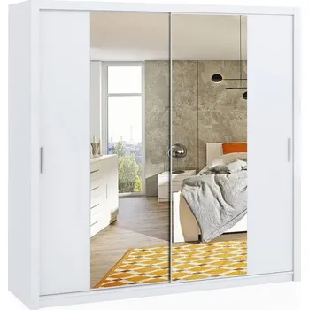 Šatní skříň Skříň s posuvnými dveřmi a zrcadlem 200 BRYAN - bílá