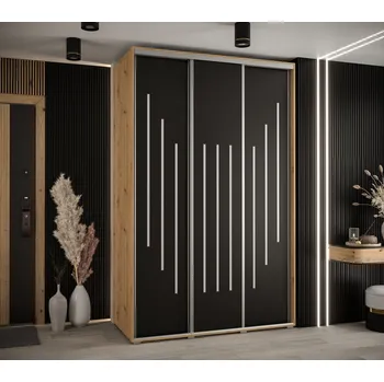 Šatní skříň Šatní skříň YVONA 8 - 150/60 cm, dub artisan / černá / stříbrná