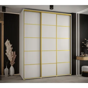 Šatní skříň Šatní skříň YVONA 4 - 190/60 cm, bílá / zlatá