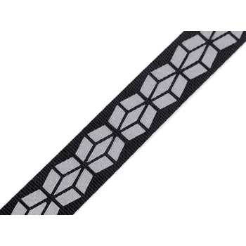 Popruh s reflexním potiskem šíře 20 mm, střední, černá