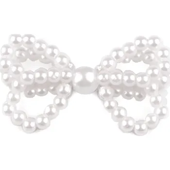 Šperk Mašlička z perlových korálků ke zdobení oděvů a doplňků, střední, bílá