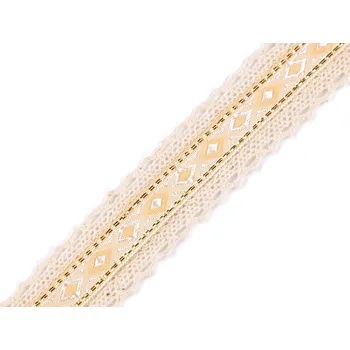 Krajka Bavlněná krajka / vsadka šíře 30 mm, střední, 3 režná světlá
