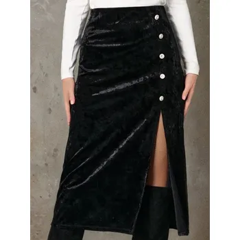 Dámská sukně Sinsay - Velurová midi sukně - černá - 980EY-99X - 980EY-99X-M