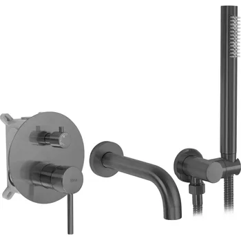 Vodovodní baterie Rea Lungo, podomítková vanová baterie s ruční sprchovou sadou + BOX, grafitová, REA-B6388