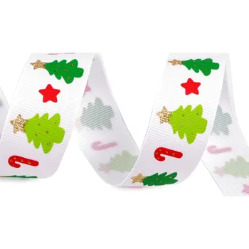 Stuha Vánoční rypsová stuha šíře 25 mm, střední, 2 bílá zelená