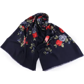 Šátek / šála / pléd růže 80x175 cm, velké, 3 modrá tmavá