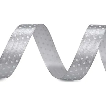 Stuha Saténová stuha s puntíky šíře 15 mm, střední, 7 šedá světlá malé puntíky