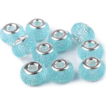 Plastové korálky s velkým průvlekem 9x14 mm, střední, 14 (013) tyrkys nejsv. AB