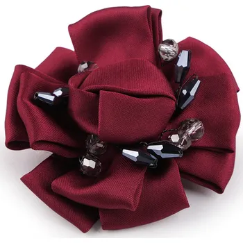 Náramek Brož saténový květ s broušenými kamínky Ø7 cm, střední, 6 bordó