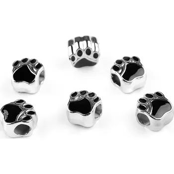 Dětské navlékací korálky Plastové korálky s velkým průvlekem tlapka 11x11 mm, velké, 4 černá