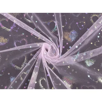 Tyl s AB hologramem srdce, střední, 3 růžová sv.