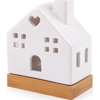 Vánoční dekorace Porcelánový domeček svítící, střední, 1 bílá srdce