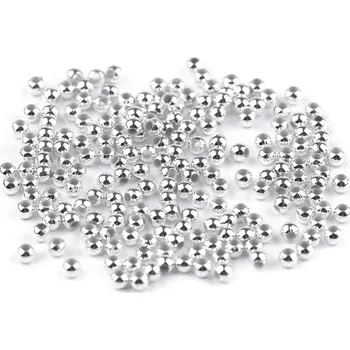 Dětské navlékací korálky Plastové voskové korálky / perly Glance Metalic Ø4 mm, velké, 4 stříbrná světlá