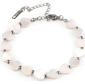 Náramek Náramek z nerezové oceli s perleťovými srdíčky, střední, 1 stříbrná