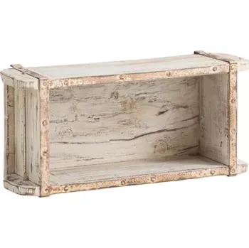 police Masivní závěsná police ve tvaru cihly z recyklovaného dřeva, lakovaná, bílá – 33×15×10 cm