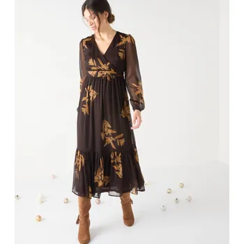 Dámské šaty Midi volánové šaty s potiskem čokoládová/karamelová 40