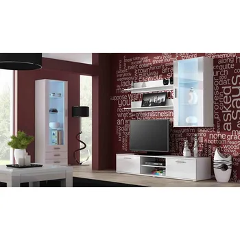 Obývací stěna Obývací stěna s LED modrým osvětlením KARA 6 - bílá / lesklá bílá