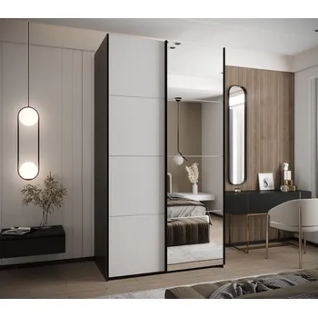 Šatní skříň Dvoudveřová skříň SAMARA 3 - 130 cm, černá / bílá / černá