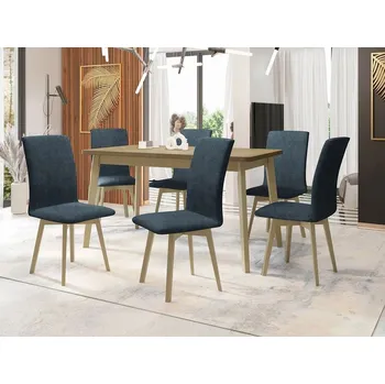 Jídelní stůl Moderní jídelní sestava 6+1 ADELBITE 10 - dub sonoma / modrá