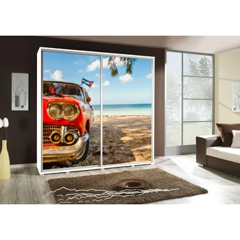 Šatní skříň Velká šatní skříň 205 cm s potiskem DANUBE 30 - bílá