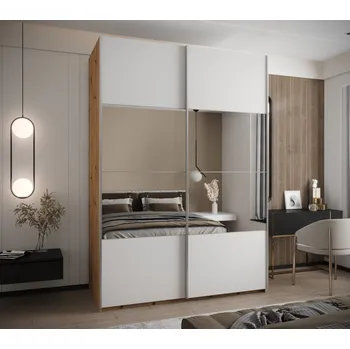 Šatní skříň Dvoudveřová skříň SAMARA 4 - 170 cm, dub artisan / bílá / stříbrná