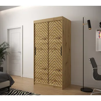 Šatní skříň Šatní skříň s grafikou JANETTE 2 - šířka 100 cm, dub artisan