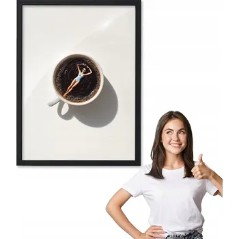 Obraz Obraz s rámem vzor ŽENA S KÁVOU + černý rámeček 50x70 do kuchyně, jídelny