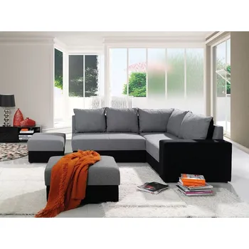 Sedací souprava Rohová sedací souprava CORTLAND - černá / světlá šedá, pravý roh