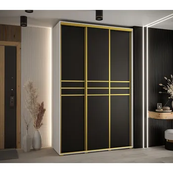 Šatní skříň Šatní skříň YVONA 10 - 160/45 cm, bílá / černá / zlatá