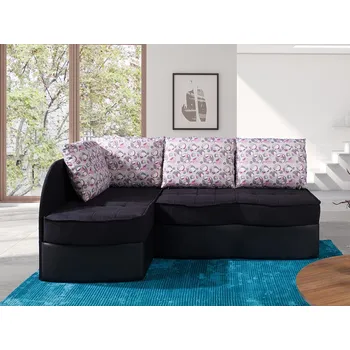 Sedací souprava Rozkládací sedačka s úložným prostorem ROANOKE - černá ekokůže / černá / vzorovaná 4, levý roh