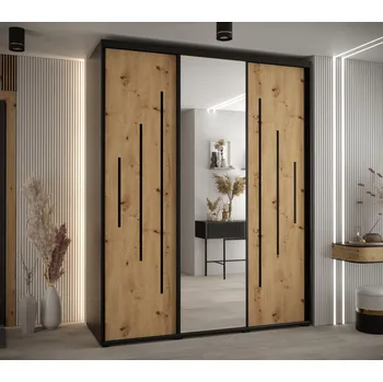 Šatní skříň Šatní skříň YVONA 13 - 200/60 cm, černá / dub artisan / černá