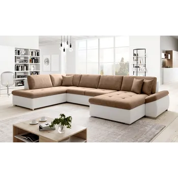 Sedací souprava Rozkládací sedací souprava do U ODETTE - bílá / hnědá