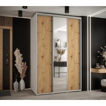 Šatní skříň Šatní skříň YVONA 3 - 150/60 cm, bílá / dub artisan / stříbrná