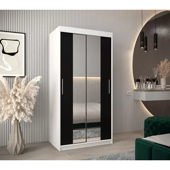 Šatní skříň Skříň s posuvnými dveřmi v šířce 100 cm TIMEA 1 - bílá / černá