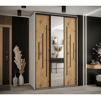 Šatní skříň Šatní skříň ASIRI 13 - 150/60 cm, bílá / dub artisan / černá